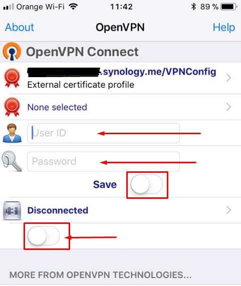 Cuenta OpenVPN en un iPhone7