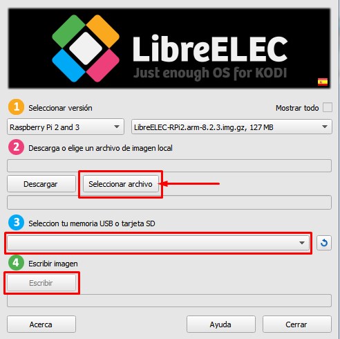 Uso del programa para instalar Libreelec