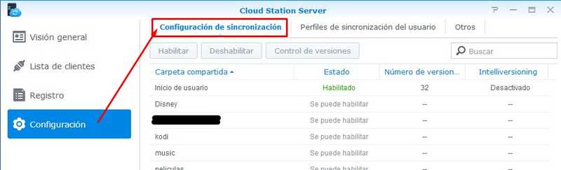 Configuración de Clud Station Server en Synology