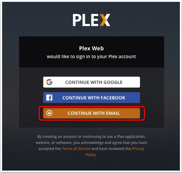 Plex Server. Crear una cuenta con email
